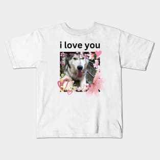 Cute Husky Dog I Love You Kids T-Shirt